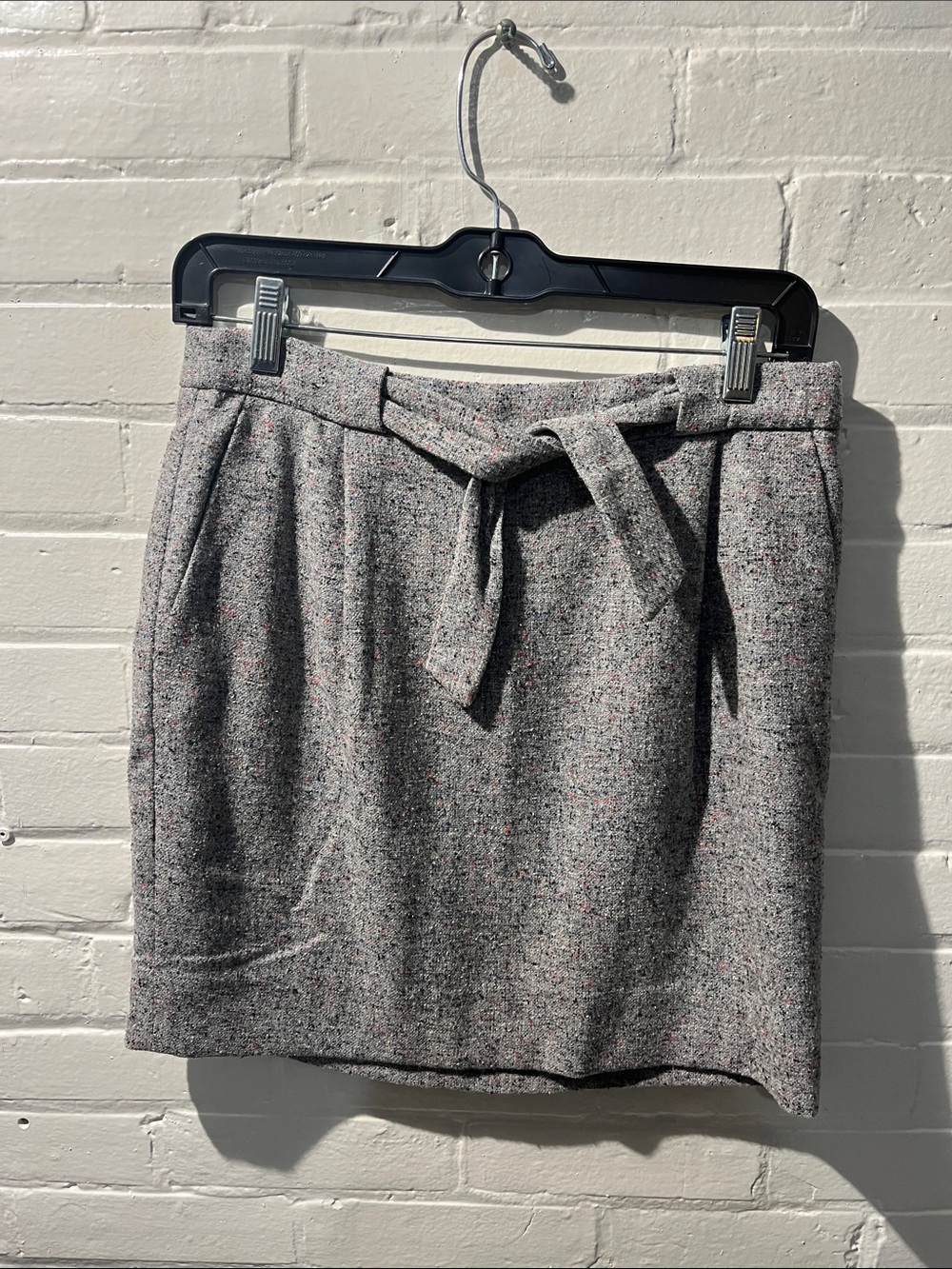 J. Crew Gray Tweed Mini Skirt with Tie Waist